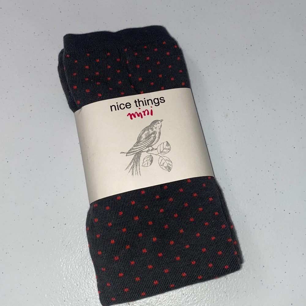 Nice Things Mini Girl’s Red Polka Dot Gray Tights NWT